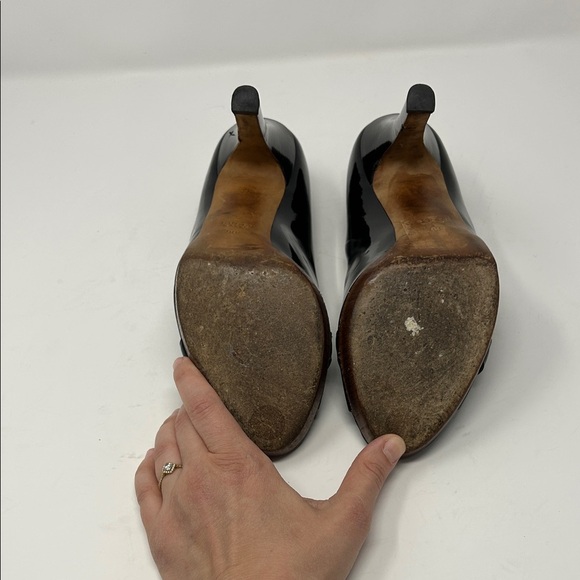 GUCCI Black Patent Leather Peep Toe Pumps Tom Ford Era Horsebit, Size 9B 0062 - Picture 13 of 16